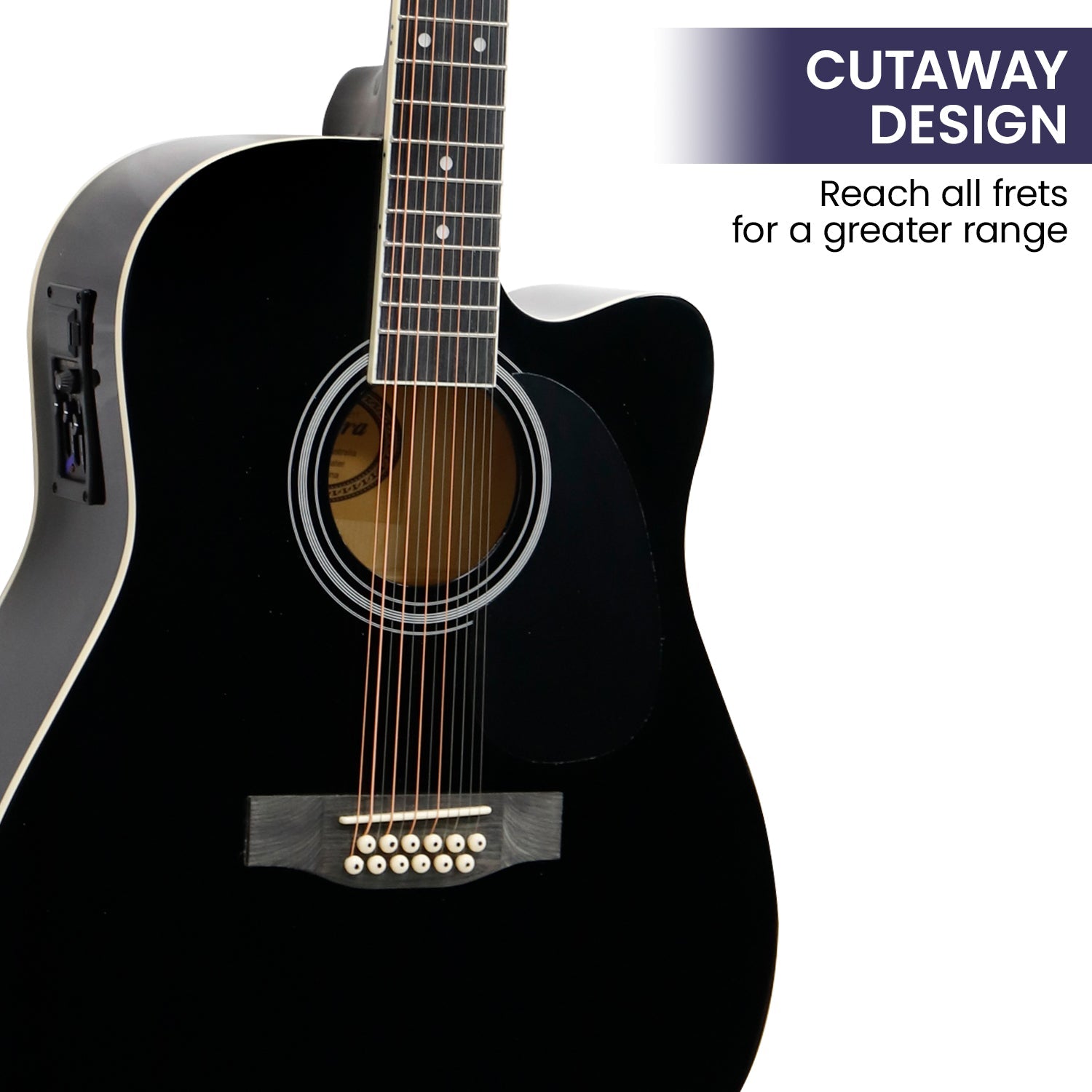 NNEDPE 12-String Acoustic Guitar with EQ - Black