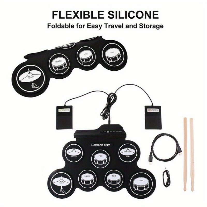NNETM Foldable USB Electronic Drum Set with Pads