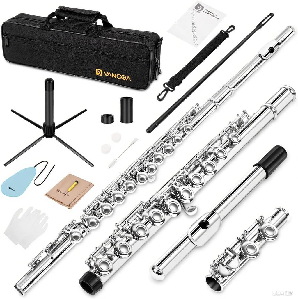 Vangoa Nickel Foro Chiuso 16 Tasti di C Studente Principiante Flauto per bambini Set di Strumenti Musicali con Custodia per il Trasporto Guanti per Supporto Asta di Pulizia e Panno