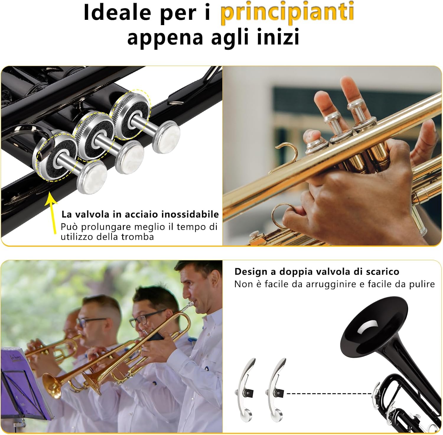 EASTROCK Standard Tromba Set Standard Bb Tromba In Ottone Con Hard Shell,Guanti,Tessuto,7C Tromba Bocchino,Trombe per Principianti,Studenti,Adulti e Artisti professionisti (Nero)