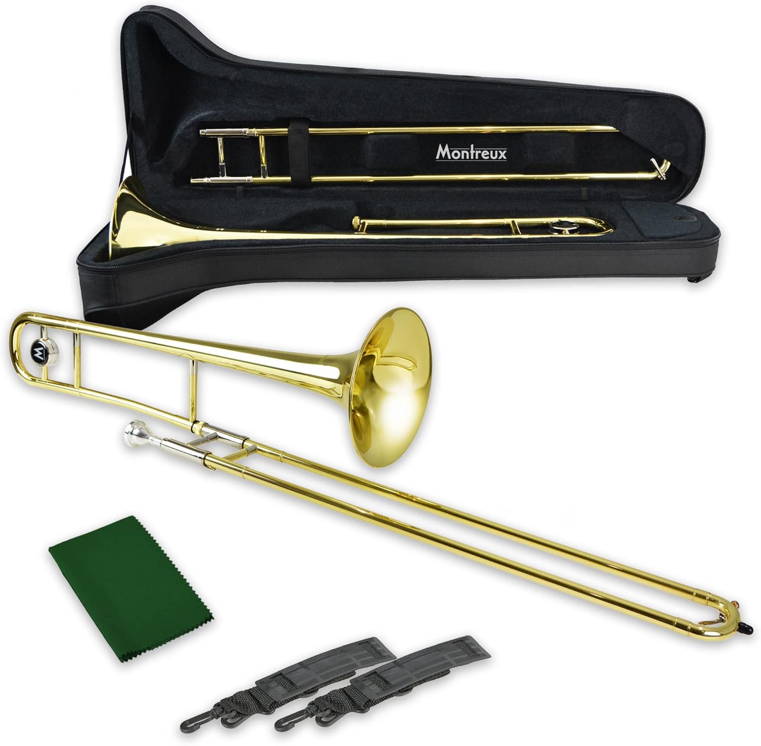 Montreux Student Trombone in Sib per Principianti con Custodia Protettiva Leggera, Bocchino 12C - Ottone Laccato, Campana da 8"/20 cm, Si Bemolle