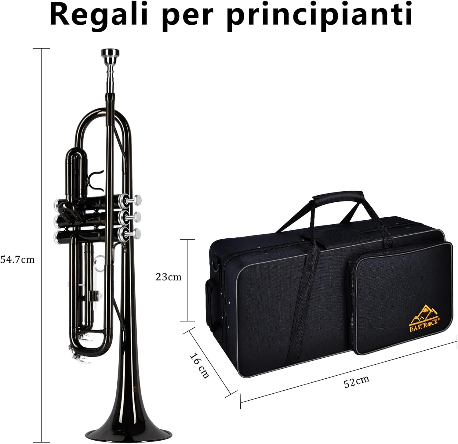 EASTROCK Standard Tromba Set Standard Bb Tromba In Ottone Con Hard Shell,Guanti,Tessuto,7C Tromba Bocchino,Trombe per Principianti,Studenti,Adulti e Artisti professionisti (Nero)