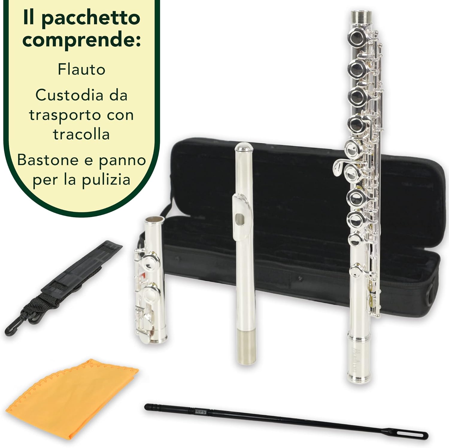 Montreux Student Flauto per Principianti con Custodia Protettiva Leggera - Placcato Argento, Offset G, Meccanismo Split E, Piede C