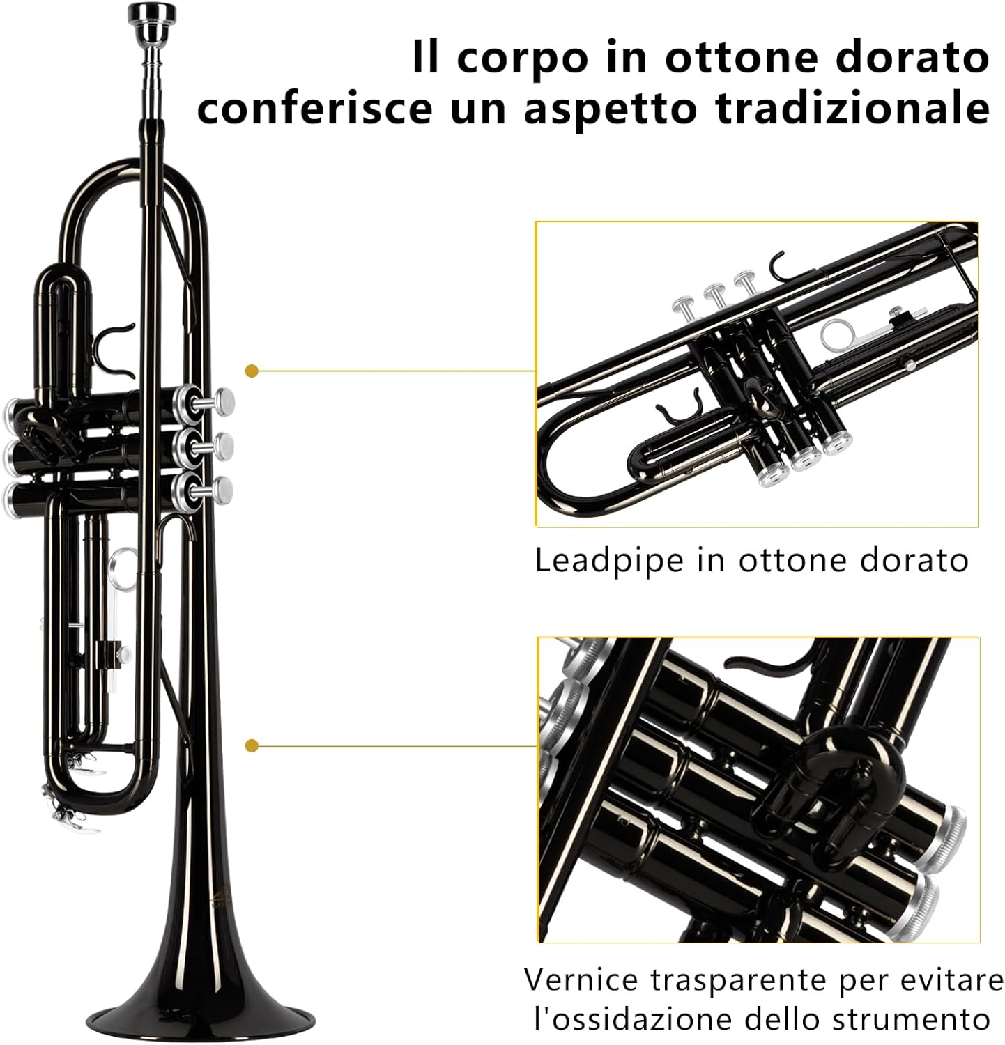 EASTROCK Standard Tromba Set Standard Bb Tromba In Ottone Con Hard Shell,Guanti,Tessuto,7C Tromba Bocchino,Trombe per Principianti,Studenti,Adulti e Artisti professionisti (Nero)