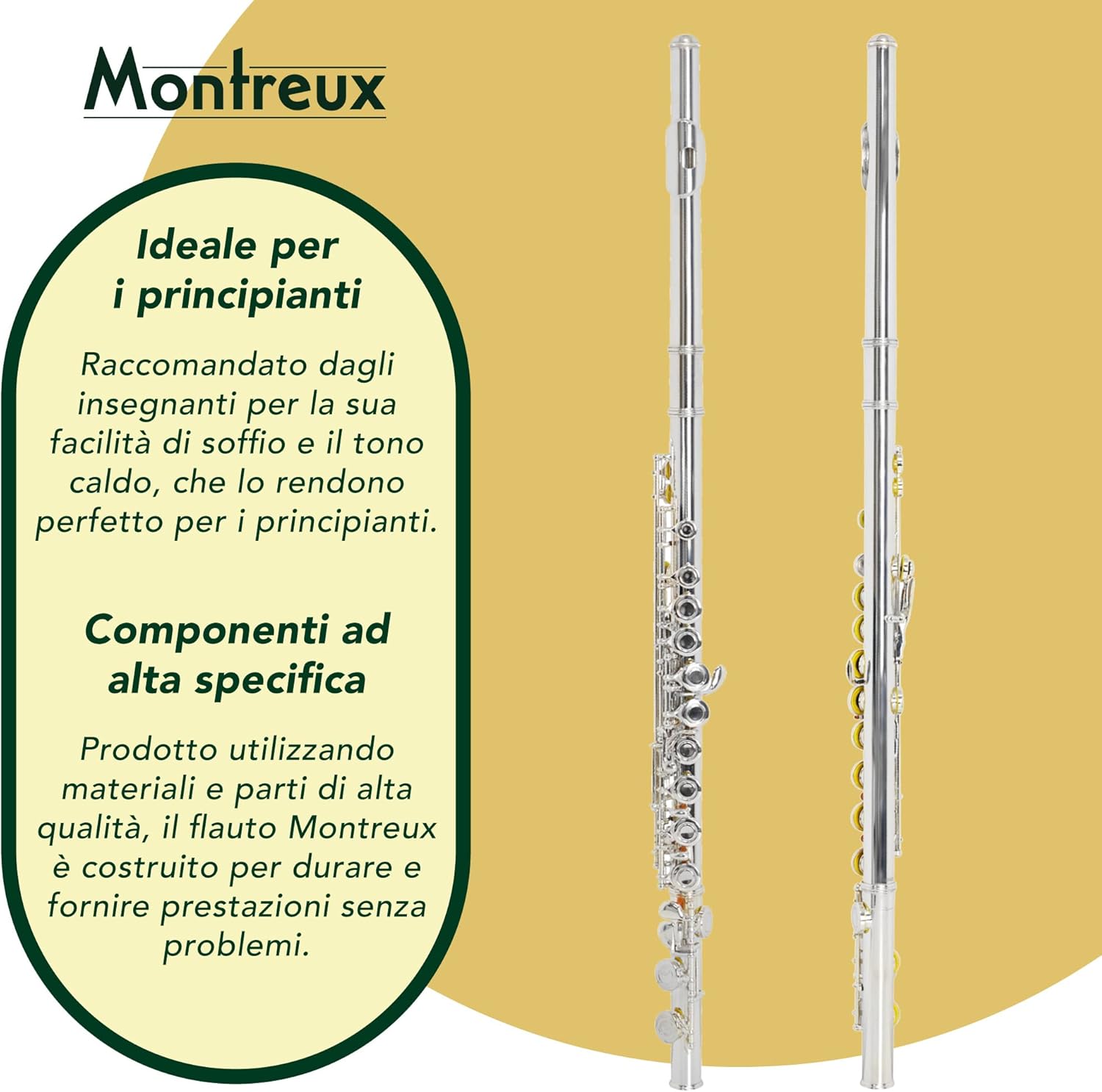 Montreux Student Flauto per Principianti con Custodia Protettiva Leggera - Placcato Argento, Offset G, Meccanismo Split E, Piede C