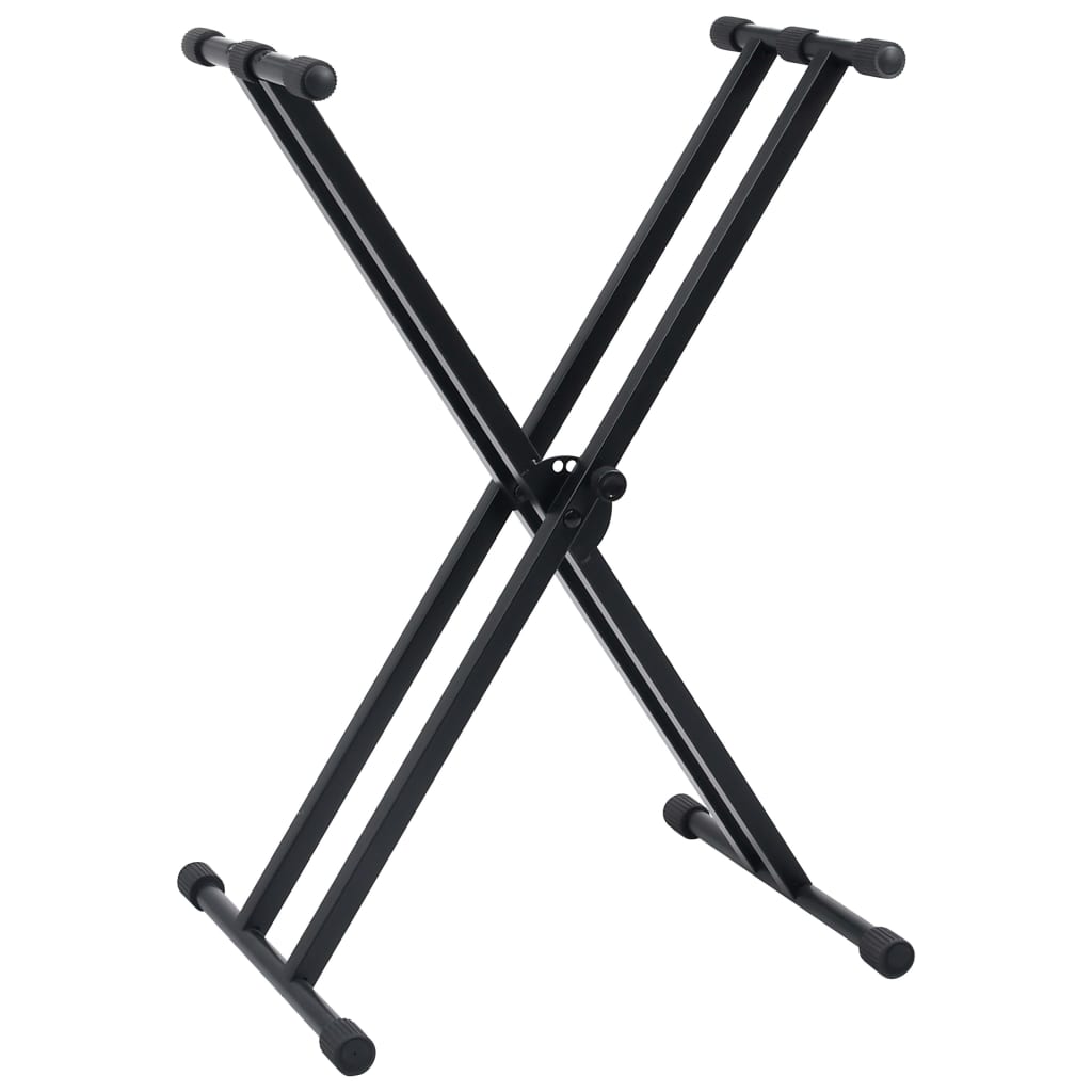 NNEVL Double Braced Keyboard Stand and Stool Set Black