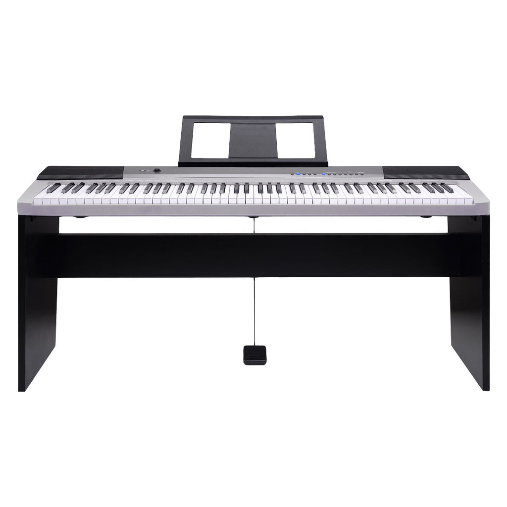 NNEDPE Karrera 88 Keys Electronic Keyboard Piano with Stand Silver